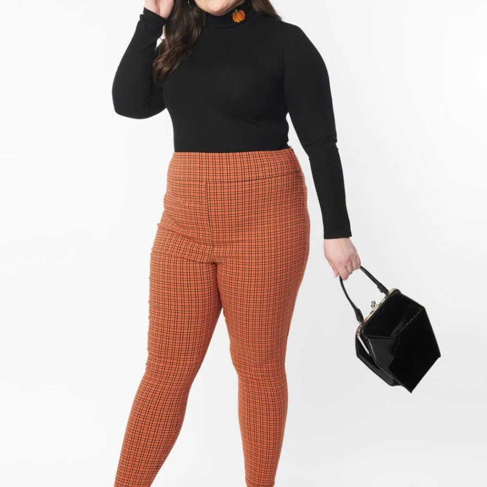 Unique Vintage Rizzo stretch pants orange plaid